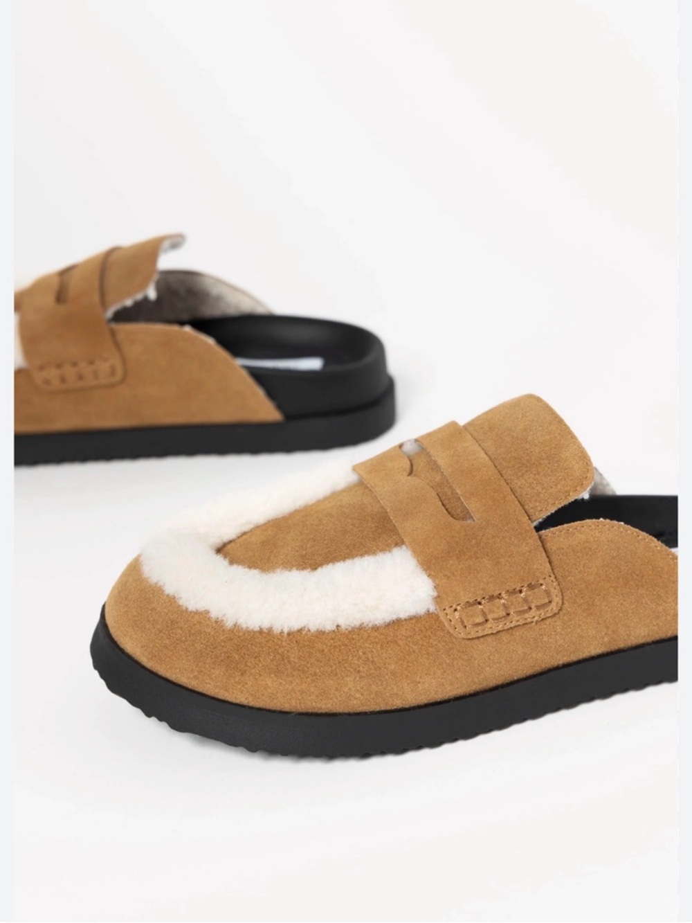 Steve Madden Tomlin Suede Faux Fur Platform Clogs Brown Faux Sherpa Size 9